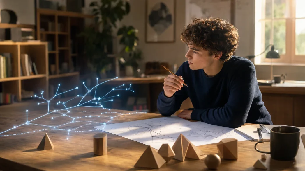 A learner exploring ideas with AI-assisted connections
